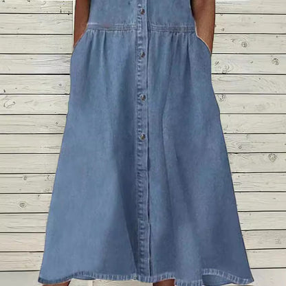 Spring Collar Casual Denim Sleeve Dress Shorts
