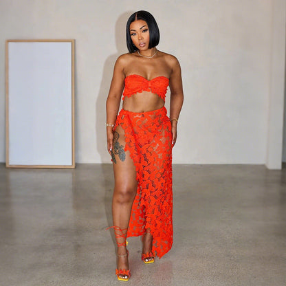 Women's Summer Sexy Lace Three-piece Bikini Set Suits