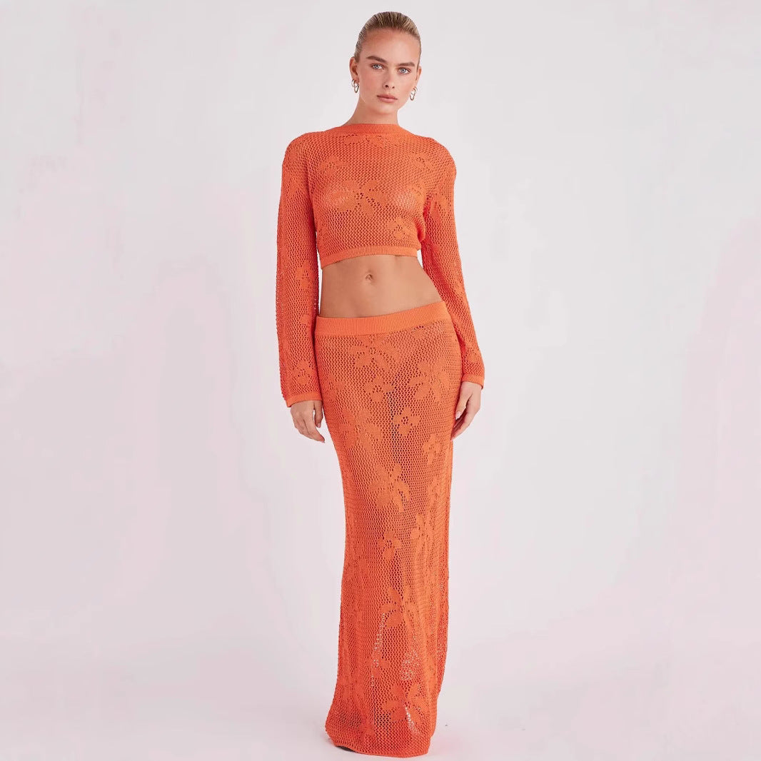 Out Long Sleeve Knitted Two-piece Beach Suits