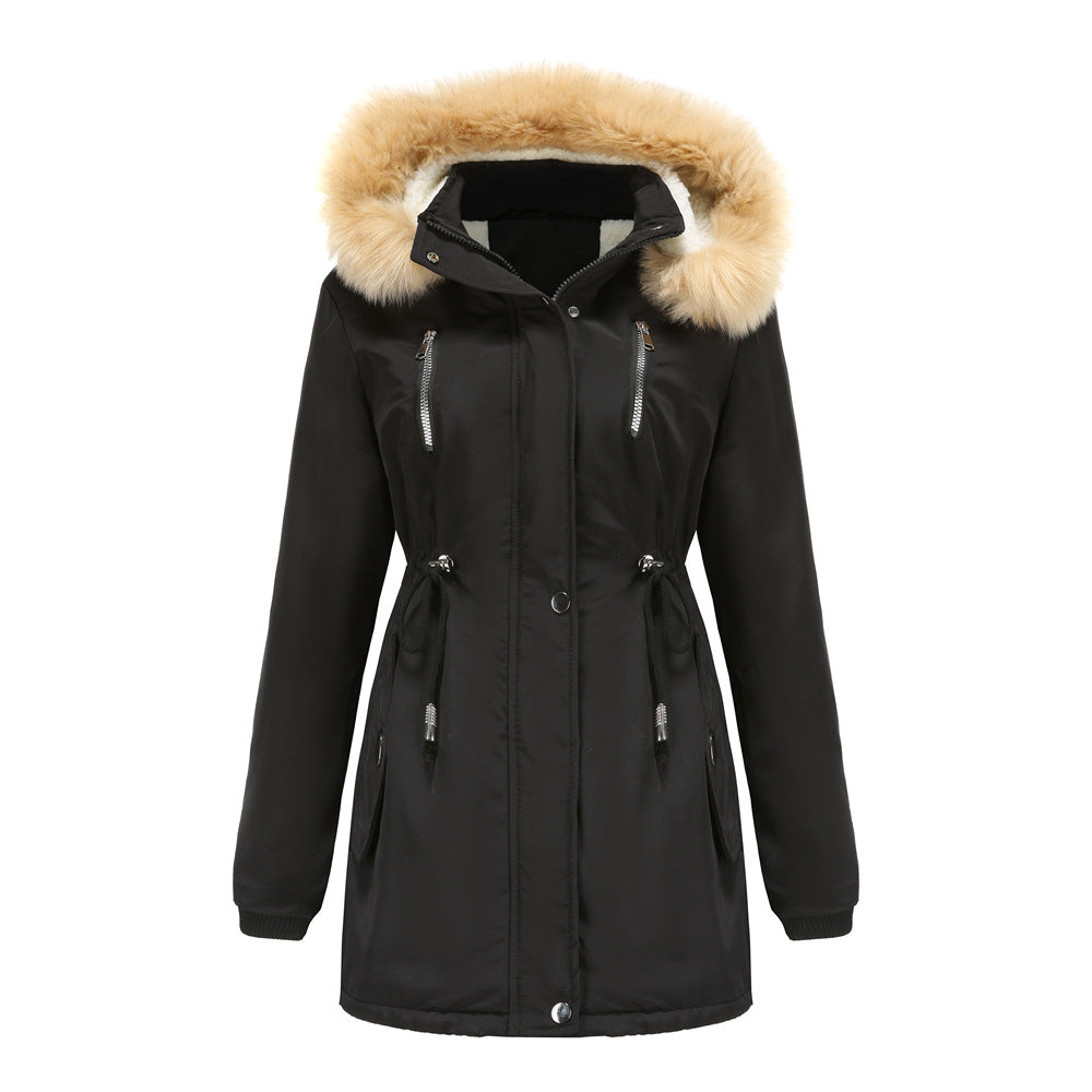 Women's Loose Cotton Clothes Removable Hat Fleece Coats
