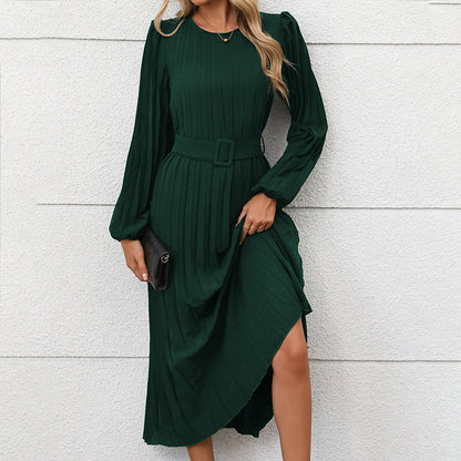 Women's Dress Long Sleeve Pleated High Waist Dresses