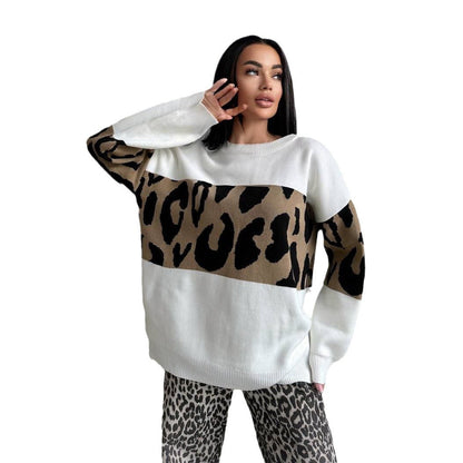 Women's Contrast Color Fashionable Loose Round Neck Idle Style Early Sweaters