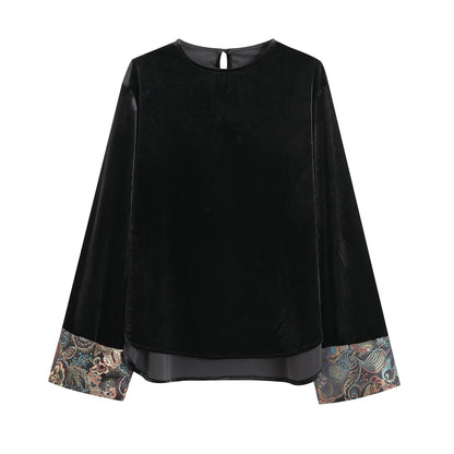 Women's Chinese Style Ethnic Round Neck Veet Blouses