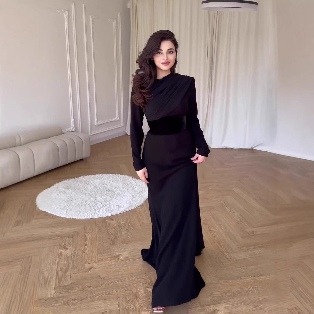 Stylish Temperament Long Sleeves Stitching Design Dresses