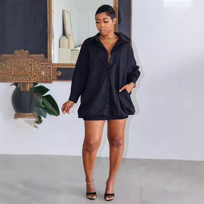 Women's Autumn Solid Color Buttons Loose Shirt Clothing