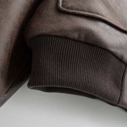 Women's Fashion Simple Faux Leather Large Mouth Pocket Decoration Jackets
