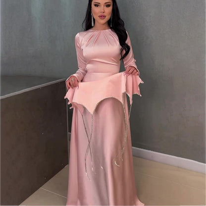 Autumn Solid Color Long Sleeve Chain Dresses