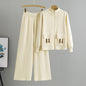 Women's French Zipper Fashion Knitted Wide Leg Suits
