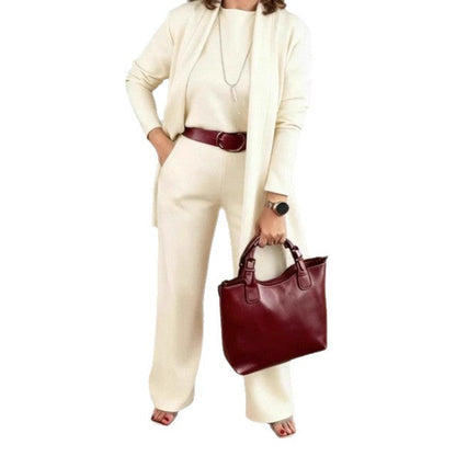 Women's Color Round Neck Long Sleeve Belt Suits