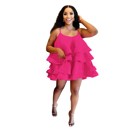 Women's Fashion Wear Strap Bubble Dress Satin Dresses