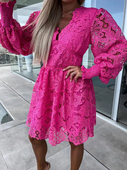 Sexy Hollow Water-soluble Lace Temperament Commute Dresses
