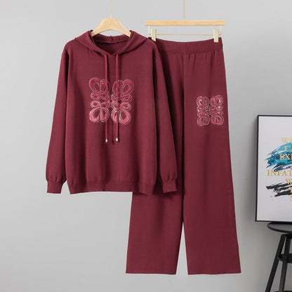 Women's Graceful Knitting Hooded Casual Wide Leg Suits