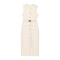 Spring With Belt Crepe Sleeveless Midi Dresses