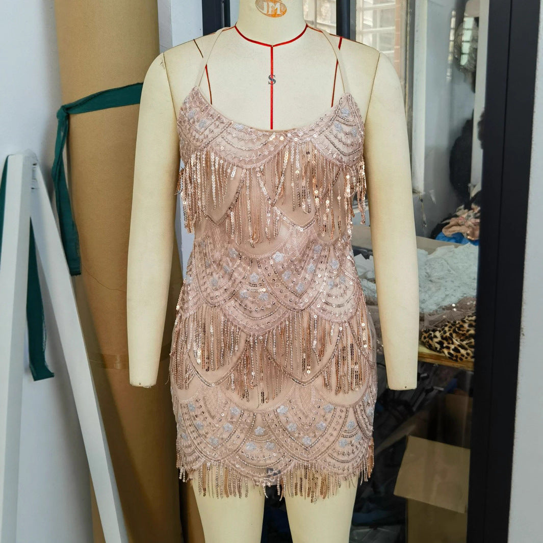 Women's Birthday Party Dress Sexy Tassel Sequins Dresses