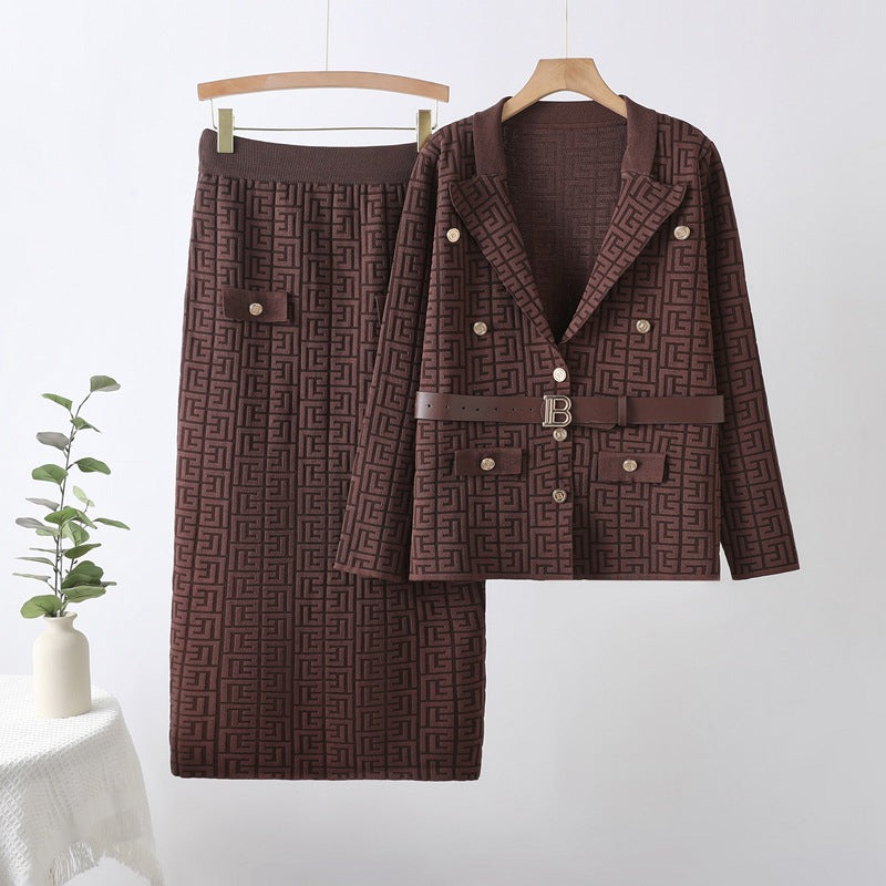 Women's Double Breasted Lapel Waist Tight Knitted Suits