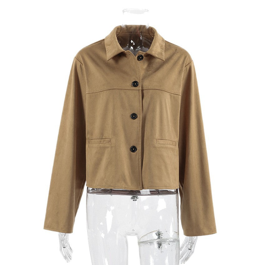 Women's Style Suede Autumn Commuter Khaki Polo Coats