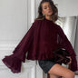 Women's Brown Chiffon Small Stand Collar Ruffle Blouses