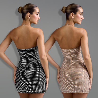 Women's Fashion Wear Sexy Halter Rhinestone Arm Dresses