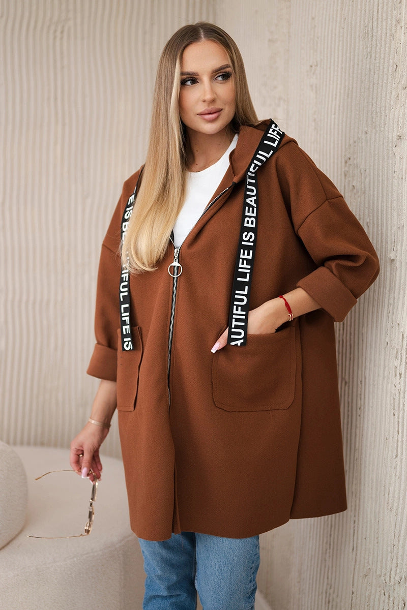 Women's Hooded Sports Solid Color Casual Long Sleeves Coats