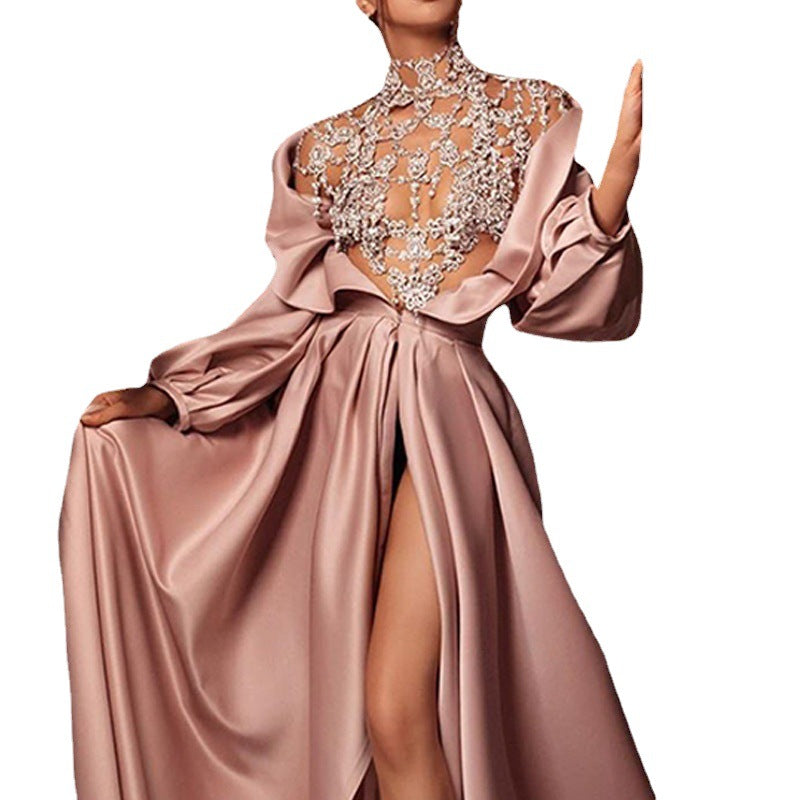 Women's Summer Banquet Pink Dress Sexy Slit Wedding Dresses