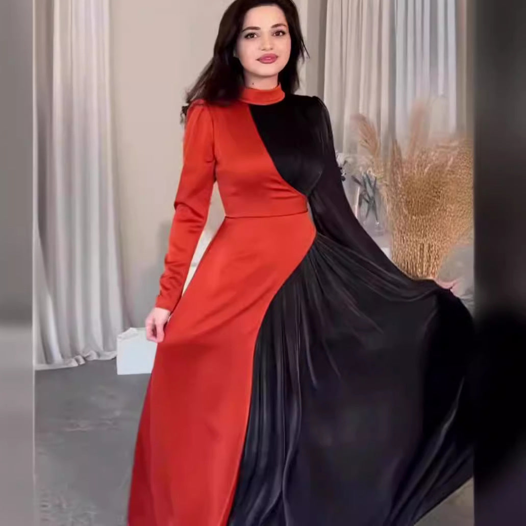 Neck Multicolor Long Sleeve Slim Fit Dresses
