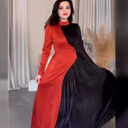 Neck Multicolor Long Sleeve Slim Fit Dresses