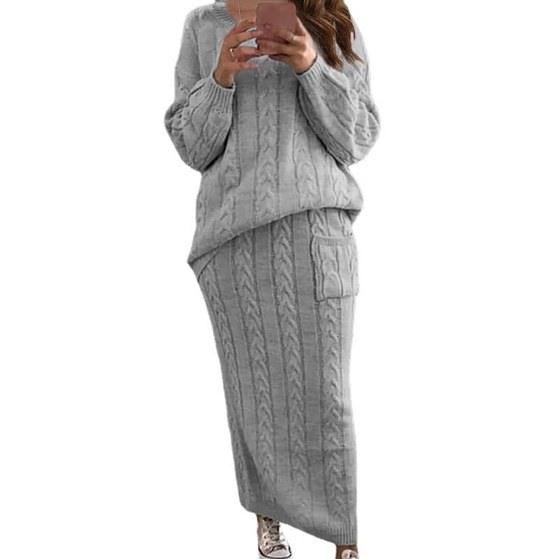 Women's Fashion Twist Stitch Set Dress Sweaters