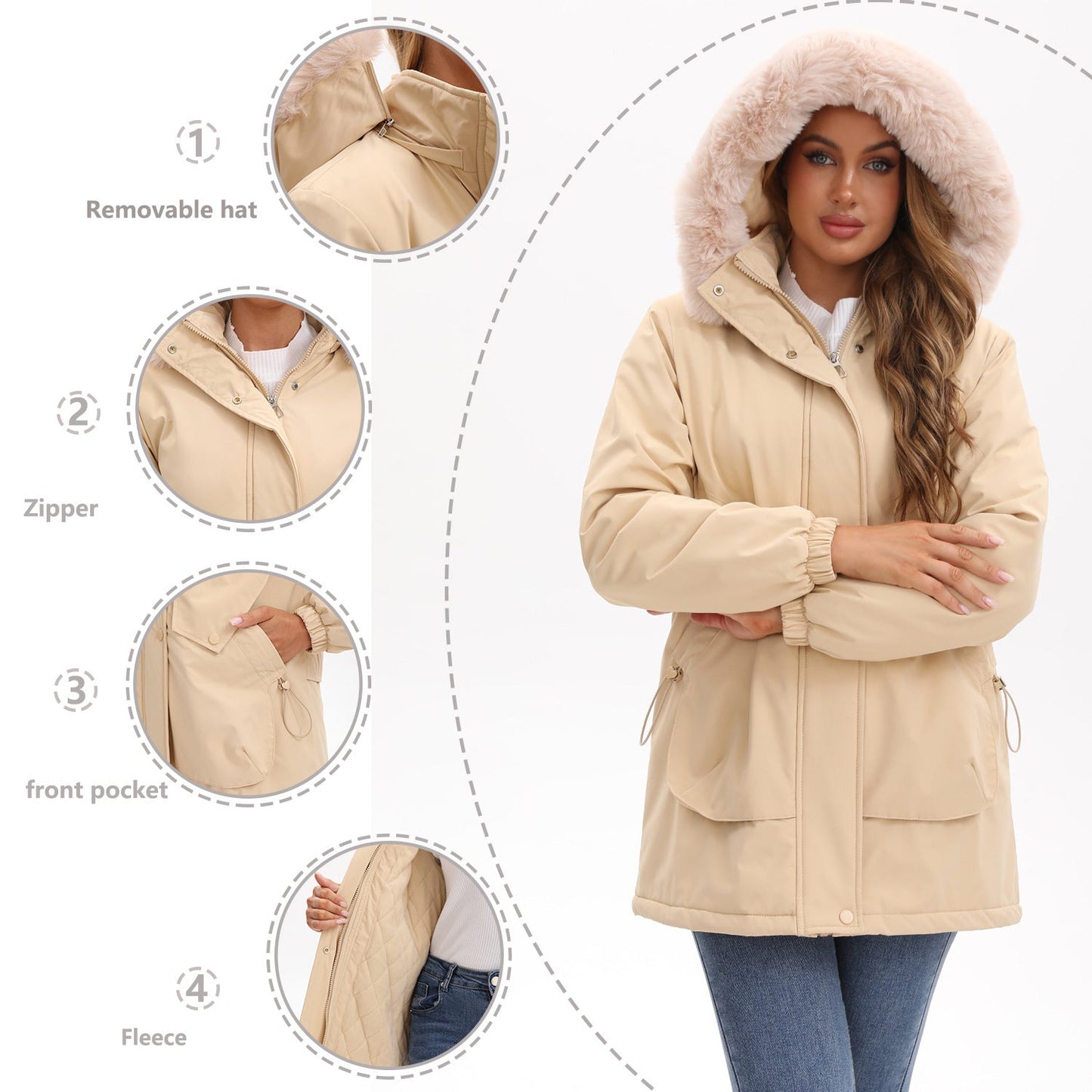 Women's Parka Fleece-lined Korean Style Big Fur Coats