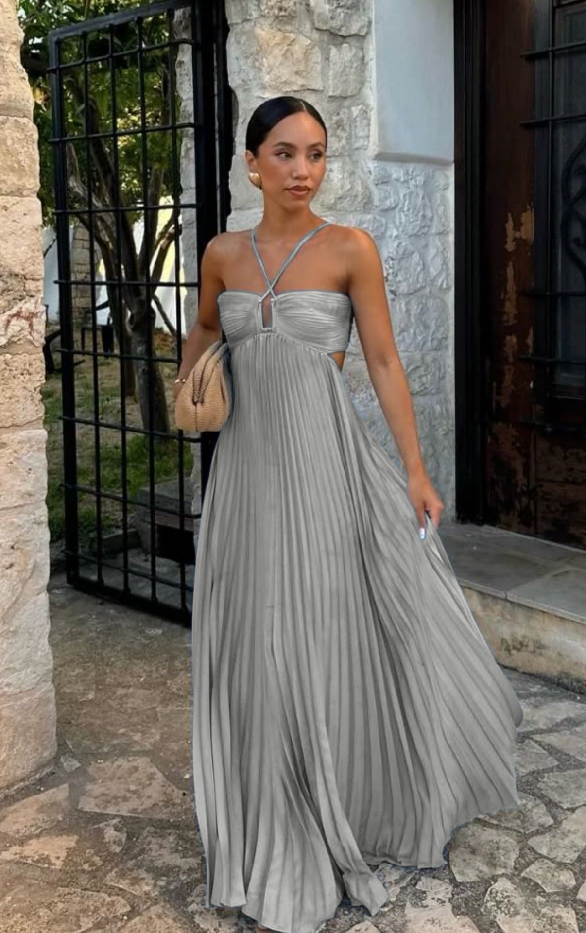 Summer Pure Color Pleated Sleeveless Suspender Dresses