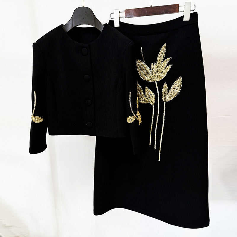 Classy Dignified Flowers Beaded Sleeve Mid-length Suits