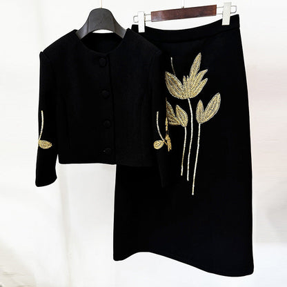 Classy Dignified Flowers Beaded Sleeve Mid-length Suits