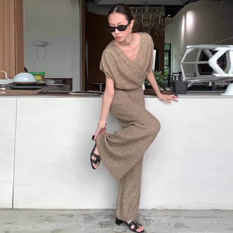 Women's Cross Camel Casual Straight Two-piece Suits