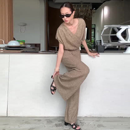 Women's Cross Camel Casual Straight Two-piece Suits