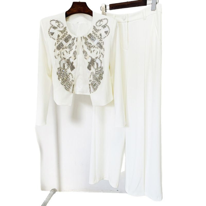 Fashion Round Neck Bead Wide Leg Suits