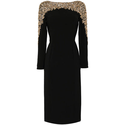 Fashion Stitching Mesh Beads Rhinestones Mid-length Dresses