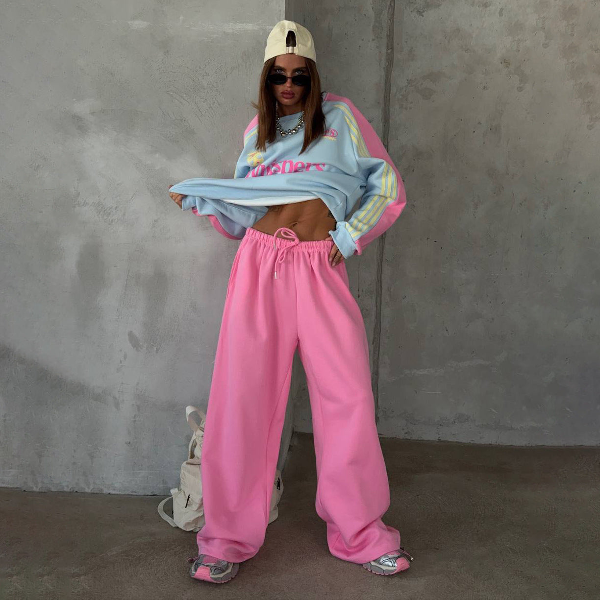 Women's Contrast Sports Round Neck Loose Long Suits