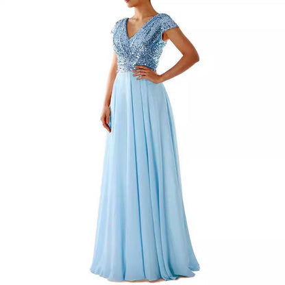 Summer Dress Sequins Chiffon Stitching Long Dresses
