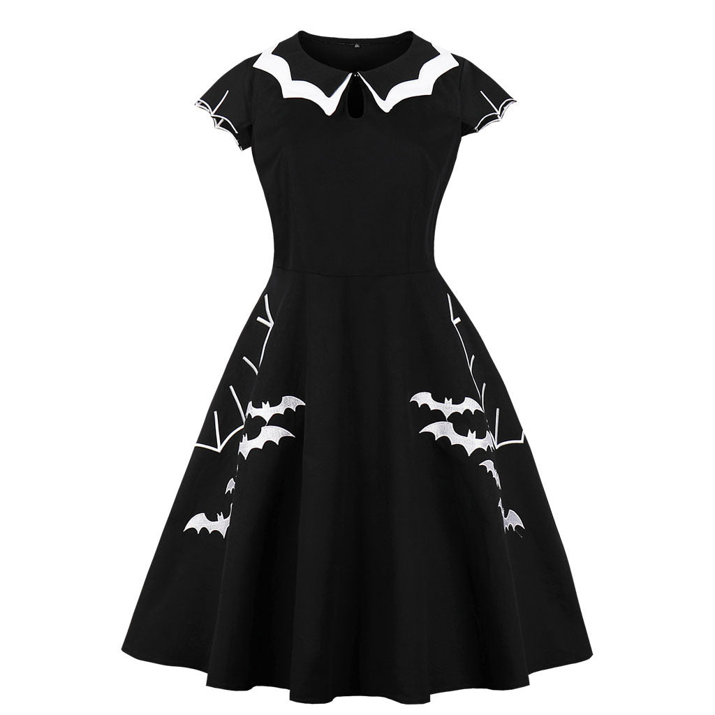 Beautiful Sleeve Halloween Bat Embroidered Dress Dresses