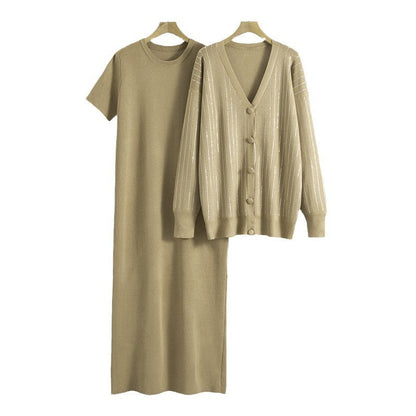 Women's Dress Long Rhinestone Knitted Casual Fashion Suits