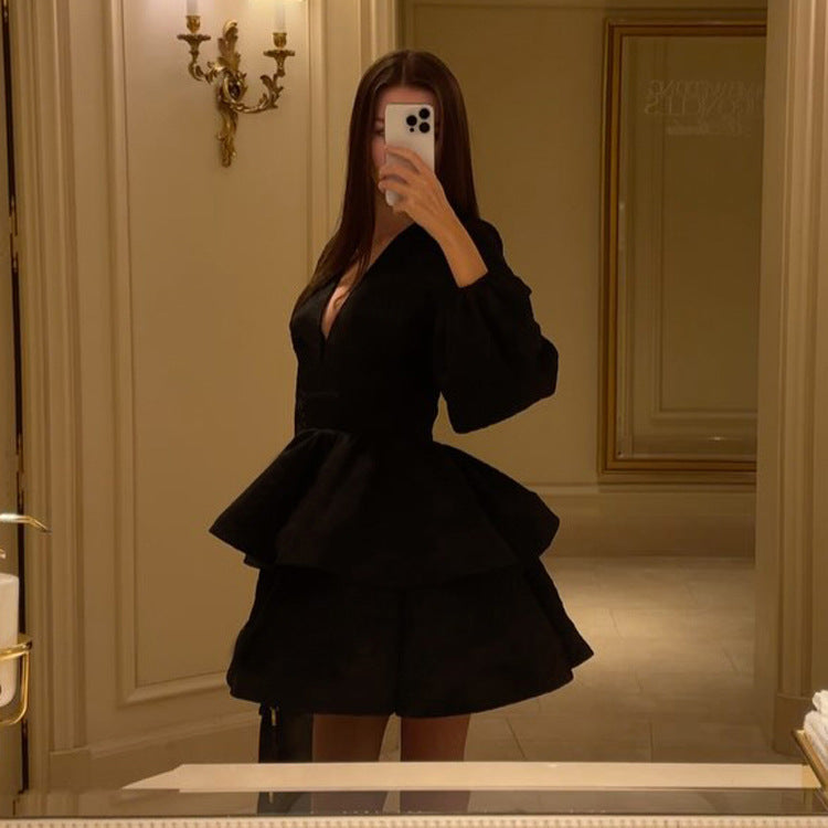 Women's French Style Puff Sleeve A- Line Dresses