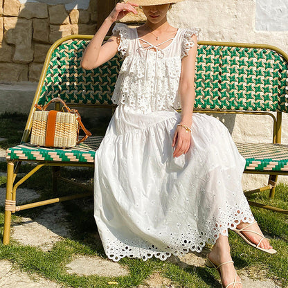 Women's Elegant Summer French Hollow White Suits