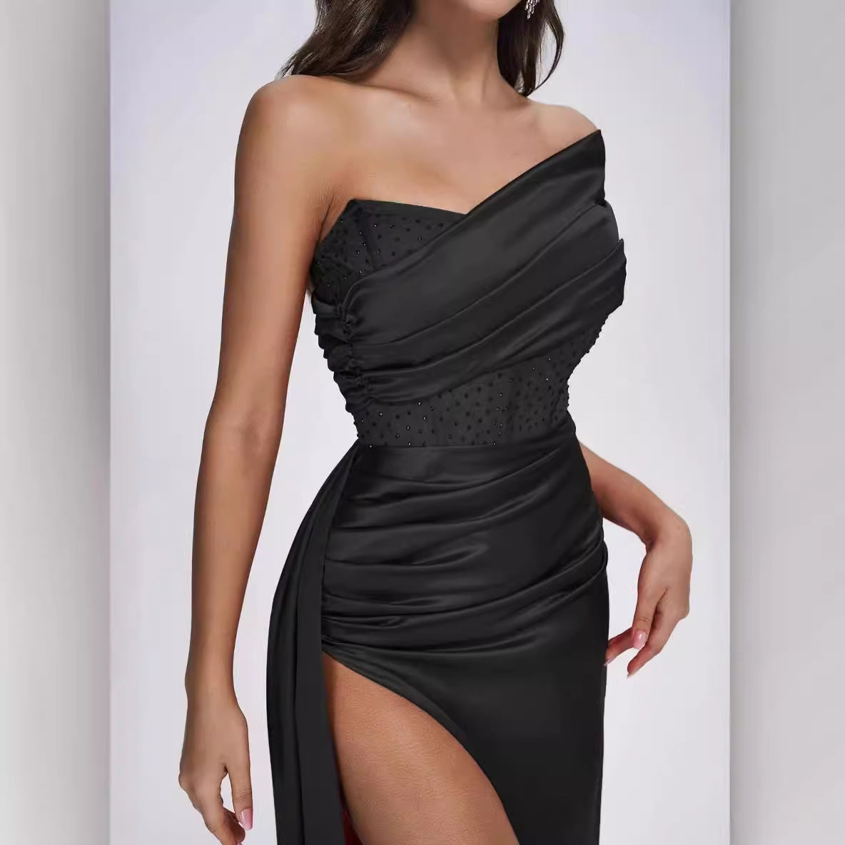 Casual Pleated Loose Long Slit Dress Dresses