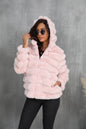 Women's Striped Hooded Imitation Fur Cropped Plush Coats