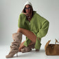 Women's Super Loose Zip High Neck Split Sweaters