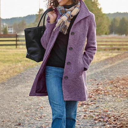 Women's Fashion Thick Woolen Solid Color Long Coats