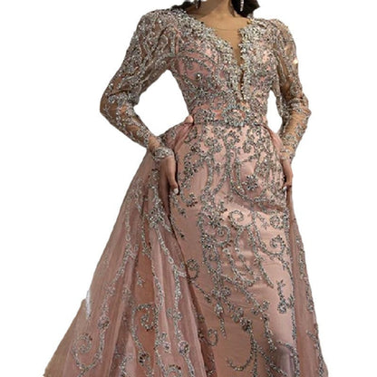 Women's Dress Sexy Long Sleeve Gold Trailing Wedding Dresses