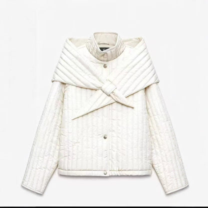 Women's Autumn Korean Quilted Loose Detachable Scarf Coats