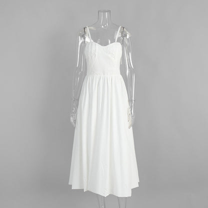 Women's Cotton Sling Balloon Dress Summer Waist Bubble Dresses