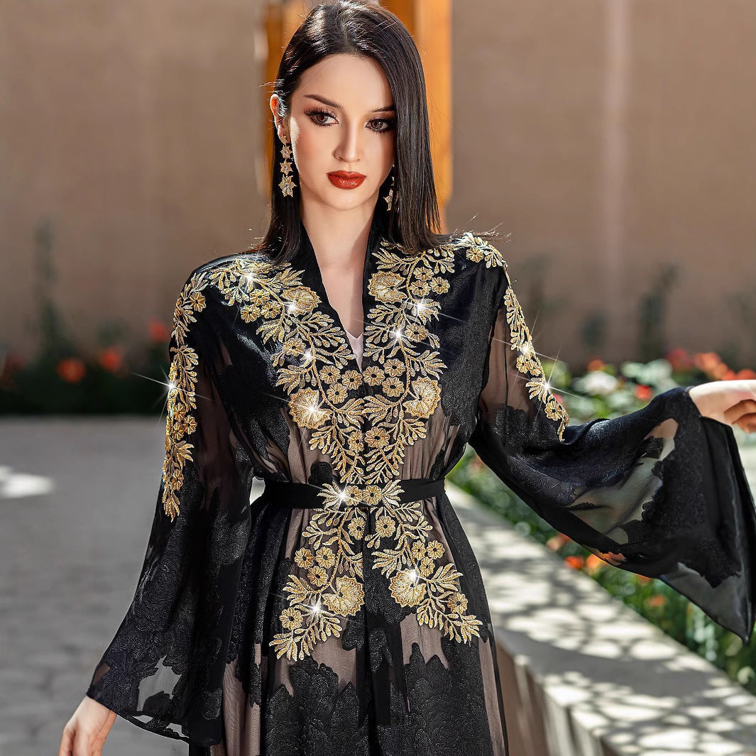 Two-piece Embroidery With Belt Robe Light Suits