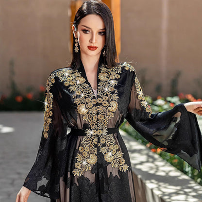 Two-piece Embroidery With Belt Robe Light Suits